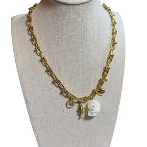 Madewell Charm Necklace Gold Shell Sea Fish Pendant Adjustable 15-18.75" New